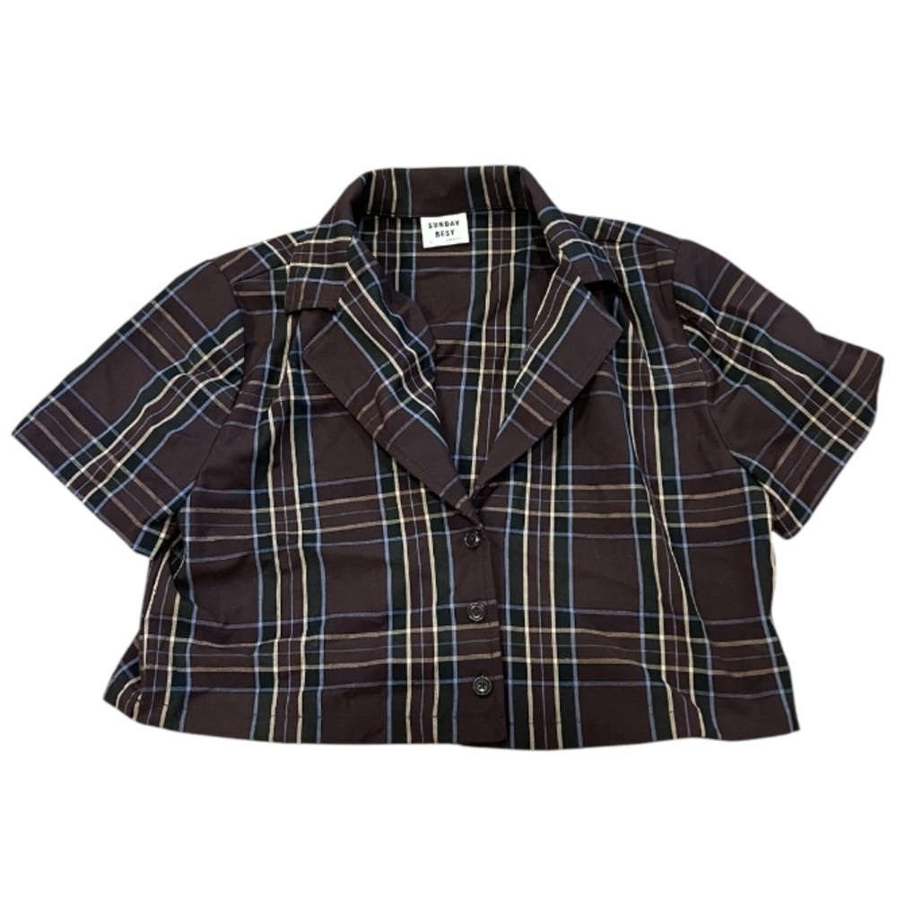 Sunday Best brown plaid cropped button up
